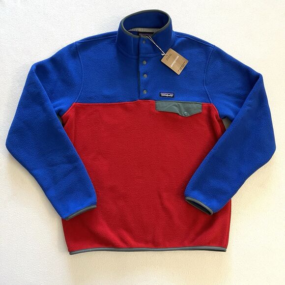 NWT Men Patagonia Lightweight Synchilla Snap Fleece Pullover Red Blue 25551 M - Picture 1 of 12